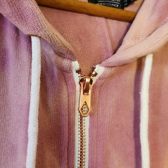 VOLCOM Women's Lived In Lounge Wear Pink Tie-Dye Full Zip Cotton Hoodie Medium - Picture 5 of 10